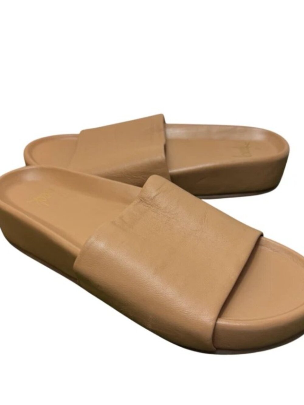 Beek Pelican Honey Leather Platform Slide Sandals Womens Slip On Shoes Size 8